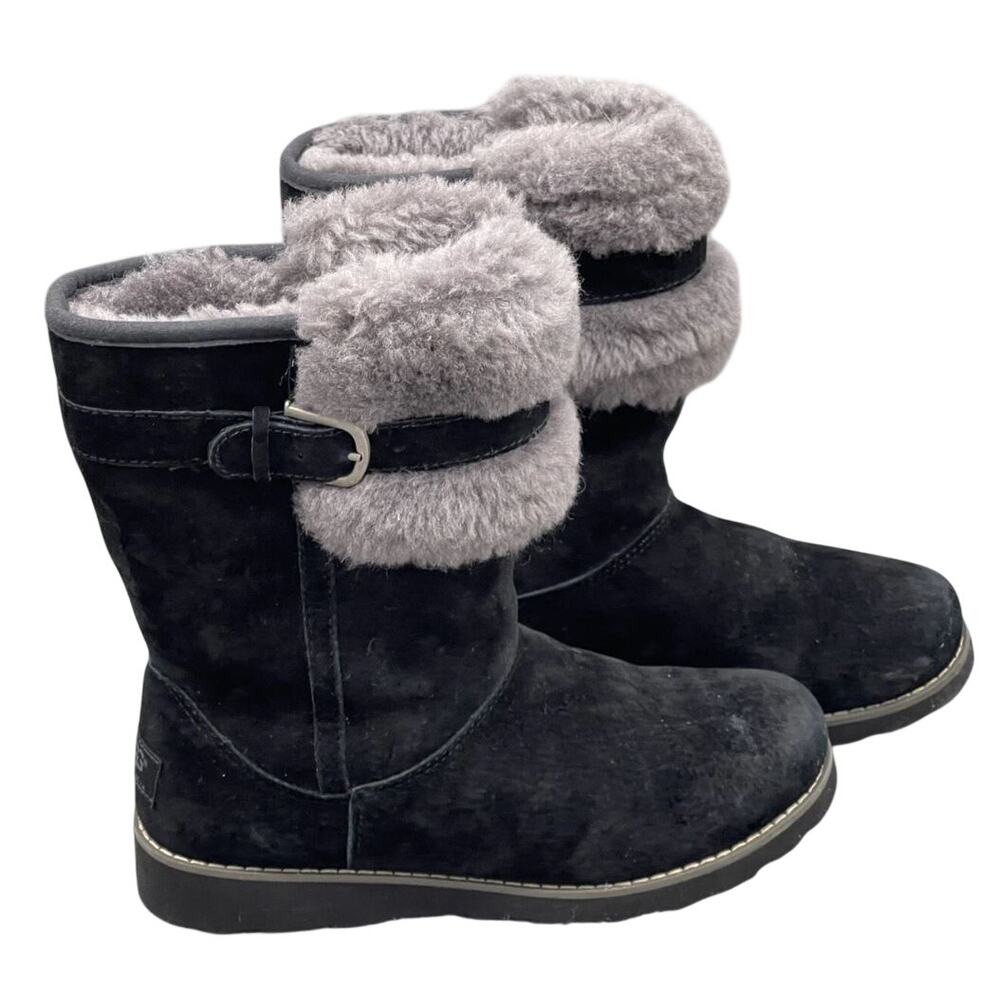 UGG Skylir Black Suede Sheepskin Adjustable Snow Boots Size Kids US 4 Womens 5.5